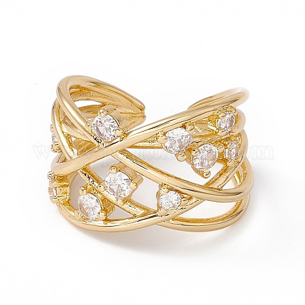 Кольцо-манжета с прозрачным кубическим цирконием и крест-накрест RJEW-B043-18-1