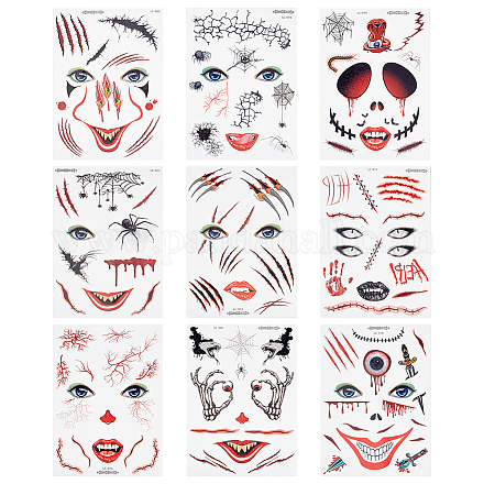 9 лист 9 стиля Хэллоуин временные татуировки на лице&nbsp;STIC-WH0003-005-1