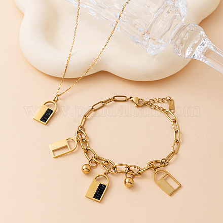 201 комплект из браслетов и ожерелий с подвесками в виде замка из нержавеющей стали со стразами для женщин QK4053-1