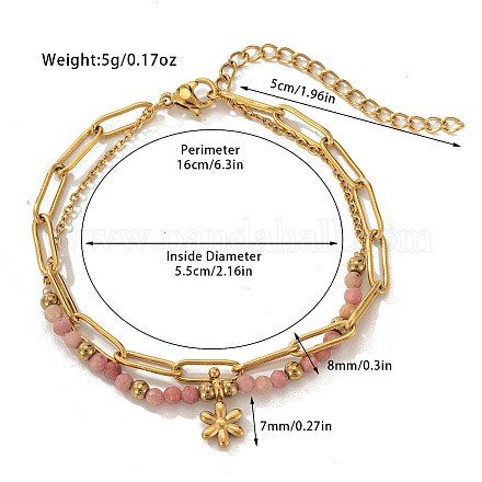 Двухслойные браслеты из нержавеющей стали 304 и натурального родохрозита с бусинами FS-WG81BCE-01-1