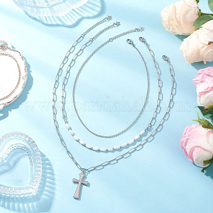 Женское ожерелье с подвеской-крестом из нержавеющей стали 304 NJEW-JN05481-1