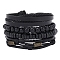 4Pcs 4 Style Adjustable Braided Imitation Leather Cord Bracelets Set, Wood & Alloy Beaded Stretch Bracelets for Men, Black, Inner Diameter: 2~3-1/8 inch(5.1~8cm), 1Pc/style