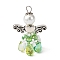 Glass Pendants, Angel, with Alloy Beads and 304 Stainless Steel Loop, Green Yellow, 33x23.5x11.5mm, Hole: 3mm