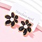 Flower 304 Stainless Steel Stud Earrings, with Enamel and ABS Plastic Imitation Pearl, Ion Plating(IP), Black, 25.5x23mm
