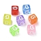 Spray Painted Transparent Acrylic Beads, Cube with Letter, Mixed Color, Letter G, 9.5x9.5x10mm, Hole: 3.8mm, about 570pcs/500g