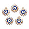 Alloy Enamel Pendants, with Crystal Rhinestone, Light Gold, Cadmium Free & Lead Free, Flower with Evil Eye, Dark Blue, 19x16x2mm, Hole: 1.6mm