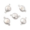 Baroque Natural Keshi Pearl Connector Charms, Flat Round Links, with Brass Double Loops, Platinum, White, 19~21x11~12x4~5mm, Hole: 1.6~1.8mm