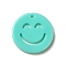 Opaque Acrylic Pendants, Flat Round with Smiling Face, Turquoise, 19.5x2mm, Hole: 1.4mm