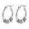 304 Stainless Steel Round Bead Hoop Earrings, Stainless Steel Color, 23x20mm