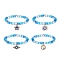 4Pcs 4 Style Acrylic Round Beaded Stretch Bracelets Set, Flower & Sun & Evil Eye Alloy Enamel Charms Stackable Bracelets for Women, Dodger Blue, Charm: 13~19x13.5~21mm, Inner Diameter: 2-1/4 inch(5.7cm), 1Pc/style