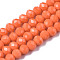 Opaque Solid Color Glass Beads Strands, Faceted, Rondelle, Coral, 6x5mm, Hole: 1mm, about 80~85pcs/strand, 38~40cm