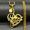 201 Stainless Steel Musical Note Heart Quote Pendant Necklaces, Golden, 23.62 inch(60cm)
