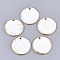 Electroplate Freshwater Shell Pendants, Flat Round, Light Gold, 30.5x2~2.5mm, Hole: 1.8mm
