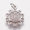 Brass Micro Pave Cubic Zirconia Charms, Flower, Platinum, 14x11.5x3mm, Hole: 2mm