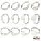 40Pcs 4 Style Adjustable 304 Stainless Steel Finger Rings Components, Plain Pad Ring Settings, Flat Round, Stainless Steel Color, Inner Diameter: 17mm, Tray: 6~12mm, 10Pcs/style