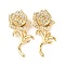 Brass Micro Pave Cubic Zirconia Pendants, Flower Charms, Golden, 28.5x13.5x4mm, Hole: 5x2.5mm