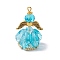 Faceted Glass Pendants, Angel Charm, with Antique Golden Alloy Wing and Golden Iron Loop & Glass Pearl Beads & Glass Seed Beads, Deep Sky Blue, 31x20x20mm, Hole: 2mm