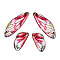 Epoxy Resin Butterfly Wing Pendants, with Rhinestone & Glitter Powder & Gold Foil, Cerise, 39x13.5x2.5mm, Hole: 1.2mm, Small Wings: 24.5x13x2.5mm