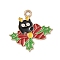Christmas Alloy Enamel Pendants, Light Gold, Cat Shape, 23.5x24x1mm, Hole: 2mm