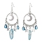 Natural Quartz Crystal Irregular Bullet Earrings, 304 Stainless Steel Moon & Star Chandelier Earrings, 78~79x30.5mm