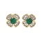 Brass Micro Pave Clear Cubic Zirconia Stud Earrings, with Green Glass, Real 18K Gold Plated, Flower, 12x12mm