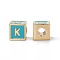 Rack Plating Brass Enamel Beads, Cadmium Free & Nickel Free & Lead Free, Real 18K Gold Plated, Cube with Letter, Sky Blue, Letter.K, 6x6x6mm, Hole: 2.5mm