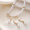 Angel Wing Alloy Crystal Rhinestone & Plastic Imitation Pearl Pendant Necklaces & Stud Dangle Earrings Sets, Golden, 18.90 inch(48cm)