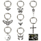 16Pcs 8 Style Cross/Butterfly/Moon Alloy Shoe Decoration, Shoe Charms, with Spring Gate Rings, Antique Silver, 43~66mm, 2pcs/style