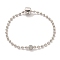 3MM Brass European Style Ball Chain Bracelets for Jewelry Making, Cadmium Free & Nickel Free & Lead Free, with Micro Pave Clear Cubic Zirconia Bead and Clasps, Platinum, 7-7/8 inch(19.9cm)