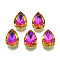 Sew on Rhinestone, Multi-strand Links, Glass Rhinestone, with Golden Plated 201 Stainless Steel Prong Settings, Garments Accessories, Faceted, Teardrop, Deep Pink, 14x10x6mm, Hole: 1mm