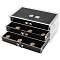 Plastic Jewelry Box, with 3 Drawers, Velvet Jewelry Organiser, for Rings, Bracelets, Necklaces, Brooches, Earrings, Black, 13.6x23.6x10.5cm, Inner Diameter: 31x36.5mm