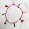 Bohemian Style Alloy Feather Charm Tassel Plastic Seed Beaded Stretch Anklets, Antique Golden, Magenta, 9-1/2 inch(240mm)
