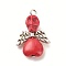 Halloween Dyed Synthetic Turquoise Pendants, Skull Angel Charms with CCB Plastic Wings and Platinum Tone Iron Loops, Red, 29x20x9mm, Hole: 2.5mm