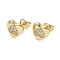 Brass Micro Pave Clear Cubic Zirconia Stud Earrings for Women, Heart, Real 18K Gold Plated, 9.5x10.5mm
