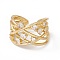 Clear Cubic Zirconia Criss Cross Open Cuff Ring, Rack Plating Brass Hollow Wide Ring for Women, Cadmium Free & Nickel Free & Lead Free, Real 18K Gold Plated, US Size 6 3/4(17.1mm)