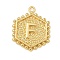 Brass Pendants, Cadmium Free & Nickel Free & Lead Free, Hexagon Letter Charms, Letter F, 20x16x2.5mm, Hole: 1.5mm