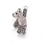 Brass Micro Pave Cubic Zirconia Pendants, Bear, Clear & Black, Platinum, 35x17x8mm, Hole: 3mm