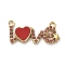 304 Stainless Steel Rose Rhinestone Word LOVE Connector Charms, with Acrylic, Real 14K Gold Plated, Ion Plating(IP), Dark Red, 12.5x26.5x2mm, Hole: 1.8mm