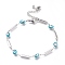 304 Stainless Steel Link Bracelets, with Enamel and Lobster Claw Clasps, Evil Eye & Rectangle, Light Sky Blue, Stainless Steel Color, 7-7/8 inch(20cm)