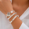 3pcs 3 Styles Curb Chain Bracelet & Banboom Bangles Set, Silver, Inner Diameter: 7-1/8 inch(18cm)