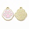 Alloy Enamel Pendants, Cat Paw Print Charm, Golden, Pink, 17.5x15x1mm, Hole: 1.8mm