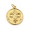 Rack Plating Brass Pendants, Cadmium Free & Nickel Free & Lead Free, Flat Round with Face, Real 18K Gold Plated, 18x15.5x2mm, Jump Ring: 5x0.7mm, 3.6mm Inner Diameter