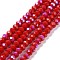 Electroplate Opaque Solid Color Glass Beads Strands, Half Rainbow Plated, Faceted, Rondelle, Dark Red, 4x3mm, Hole: 0.4mm, about 105~110pcs/strand, 38~39cm
