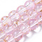 Transparent Spray Painted Glass Bead Strands, with Golden Foil, Round, Pink, 6~7mm, Hole: 1.2~1.5mm, about 65~67pcs/Strand, 14.76 inch~15.12 inch(37.5~38.4cm)