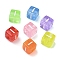 Spray Painted Transparent Acrylic Beads, Cube with Letter, Mixed Color, Letter I, 9.5x9.5x10mm, Hole: 3.8mm, about 570pcs/500g