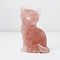 Resin Craft Display Decorations, with Watermelon Stone Glass Chip, Cat Shape Figurine, for Home Feng Shui Ornament, 75x50x36mm