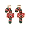 Christmas Alloy Enamel Pendants, Light Gold, Candy Cane, 21.5x10x2.5mm, Hole: 1.6mm