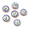 Handmade Porcelain Beads, Hand Drawn Beads, Flat Round with Flower, with Enamel, Blue, 19~20x7~8mm, Hole: 1.5~1.8mm