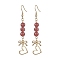 Natural Strawberry Quartz Dangle Earring, with Alloy Links Connectors and 304 Stainless Steel Earring Hooks, Heart, Golden, 67x12mm