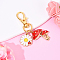 Flower & Mushroom Alloy Enamel Pendant Decorations, with Alloy Swivel Clasps, Red, 50mm